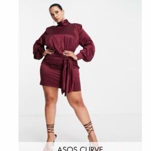ASOS Curve Burgundy High Neck Mini Dress